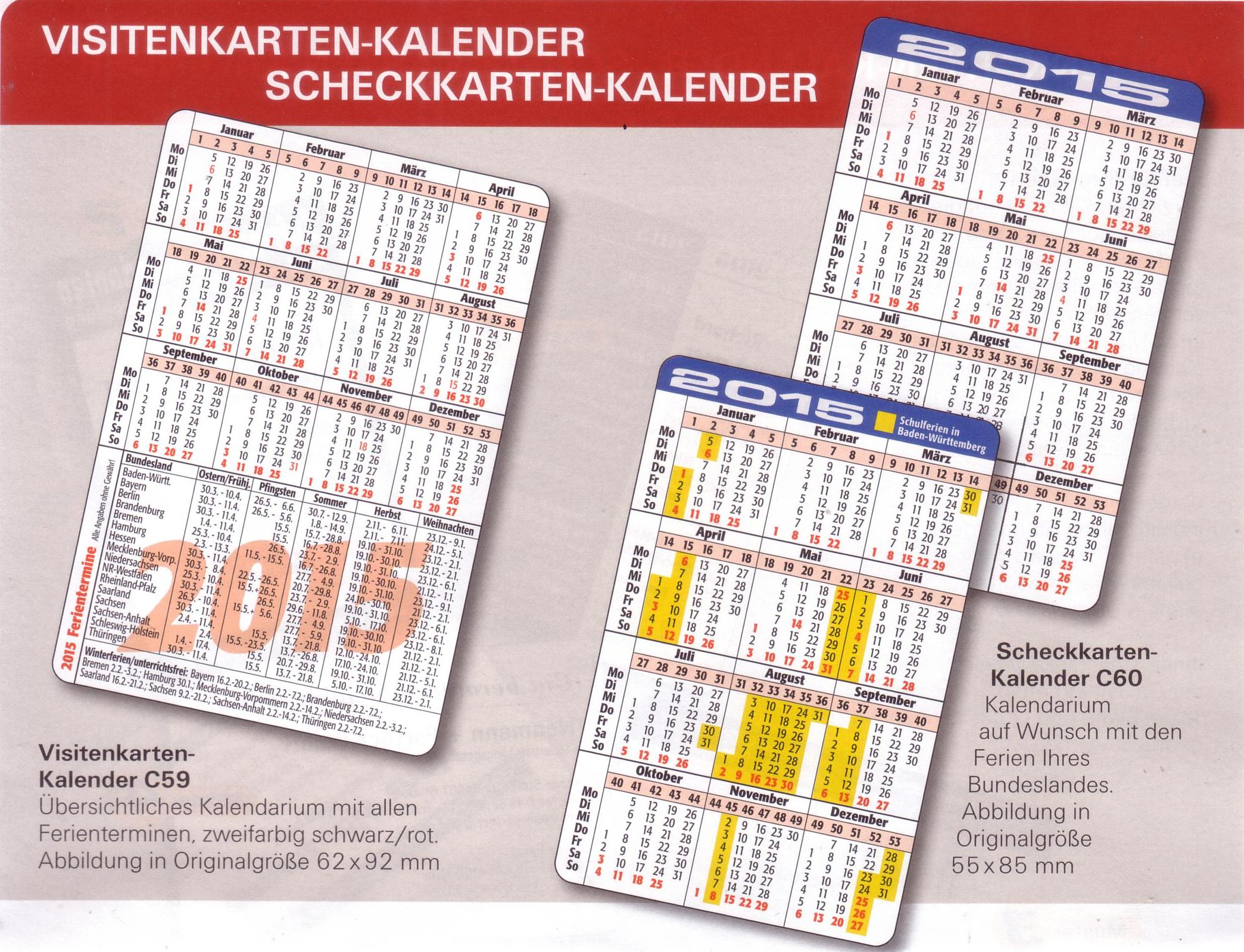 Visitenkartenkalender/Scheckkartenkalender G.Gottschalk Handelsvertretung